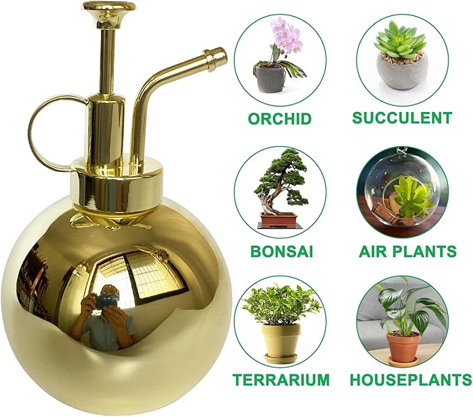 Stainless Steel Plant Sprayer, Small Watering Can, Modern Gardening Tool for Indoor Potted Plants, Gold Color