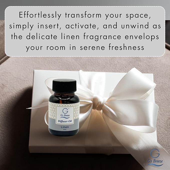 G's Breeze Linen Diffuser Oil Refill - Crisp, Clean Fragrance with Cotton & Floral Notes - Inviting & Fresh Scent for Any Space – Ideal for Home & Office – Long-Lasting Freshness Aroma - 60 ML