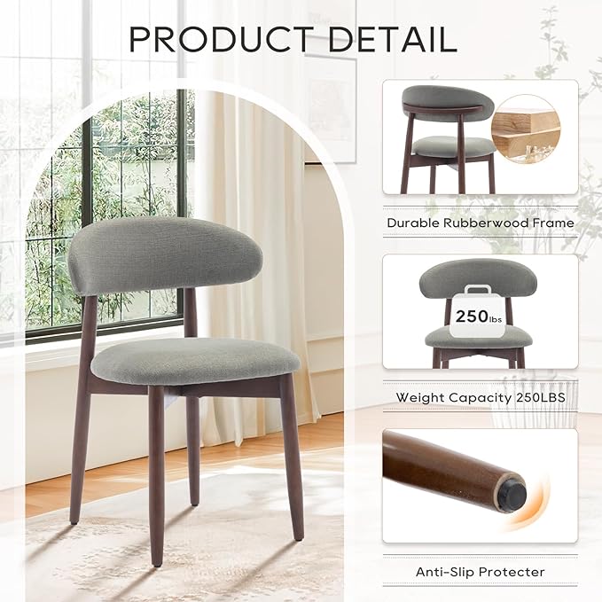 COLAMY Wooden Dining Chairs Set of 6, Modern Fabric Upholstered Kitchen Side Chairs, Farmhouse Dining Room Chairs with Foot Pegs, Green