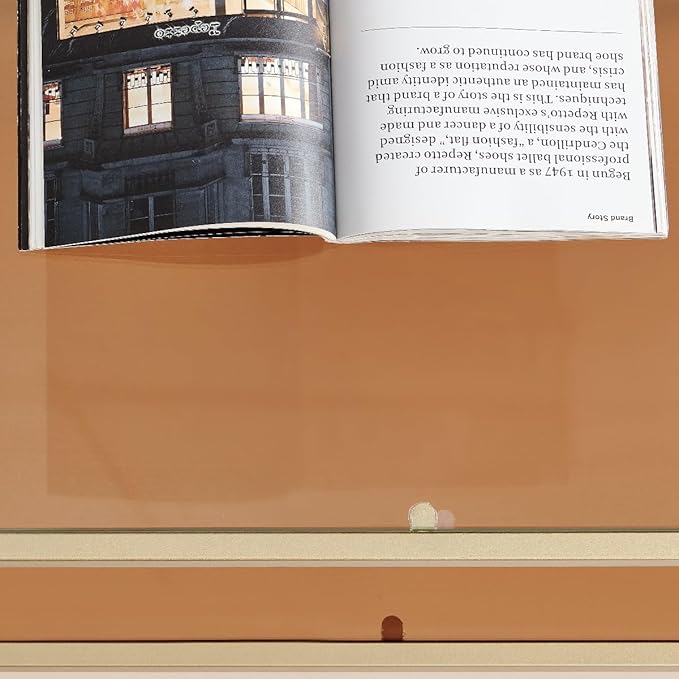 Shrine Glass Coffee Table, Dual-Layer Glass Coffee Table for The Living Room, Gold-Plated Metal Frame, Golden Hardware, Lower Tier with Tinted Glass