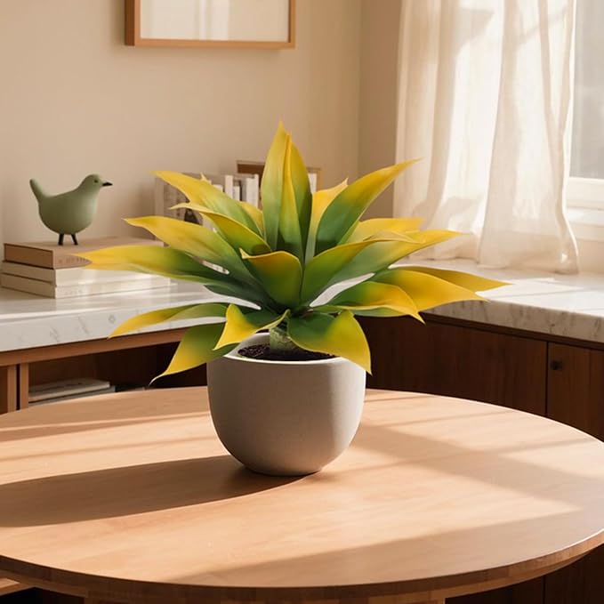 Artificial Agave Faux Agave Fake Greenery Outdoor Artificial Plants Fake Plants for Indoor Home Decoration Plastic Plants Outdoor Decor Front Porch Decor Simulation Plants 18In(Yellow) 2Pack