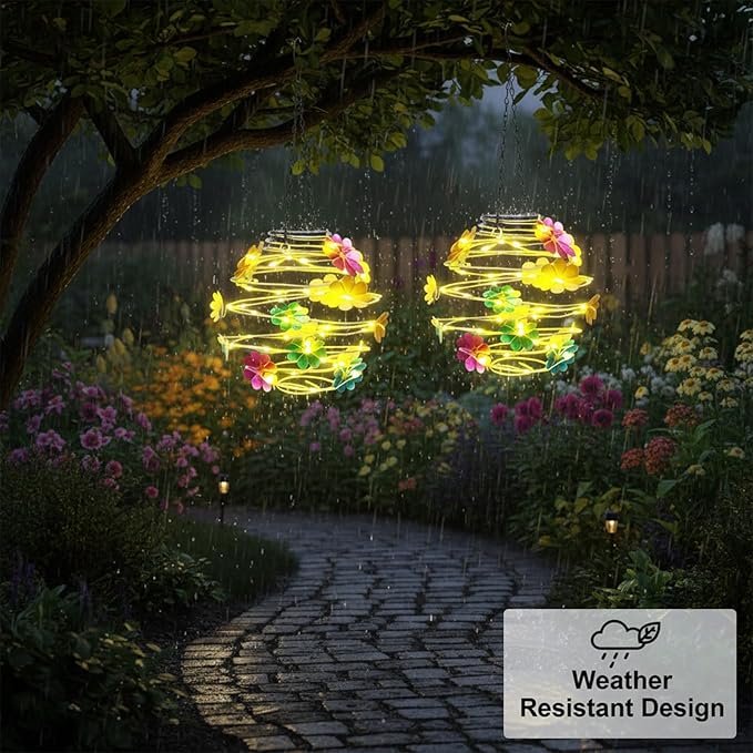 2 Pack Solar Lanterns Outdoor Waterproof , 30LED Hanging Lights with Flower Patterns for Garden Patio Yard Decor, Gift for Grandma Gardeners Women