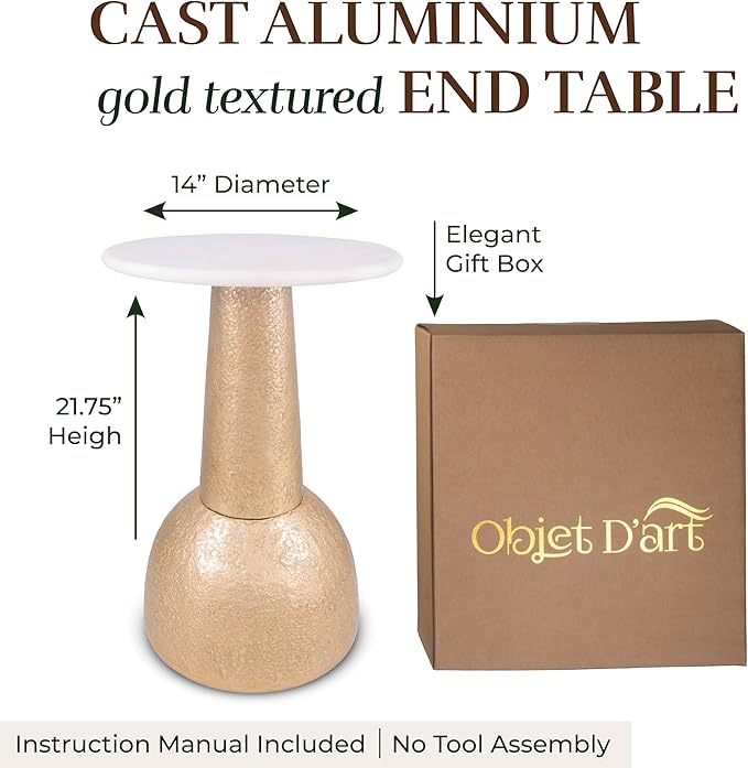 OBJET D'ART Small Round Gold End Table, Cupola, 22'' Height, Vintage Metal Accent, Side, Pedestal, Coctail and Drink Tables for Living Room and Small Spaces