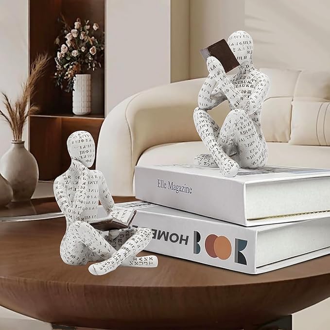 Bookshelf Decor Pulp Reading Thinker Sculpture, Abstract Art Statue Ornaments, Set of 2 Modern Aesthetic Figurine Home Decor Accents for Office Living Room Bedroom Shelf Coffee Table Desk