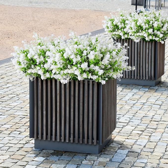 Artificial Flowers for Outside Artificial Faux Plants Flowers Outdoor Spring Decoration, Fake Eucalyptus Realistic UV Resistant for Planter Pot UV Resistant Realistic Outside Porch Patio Garden(White)