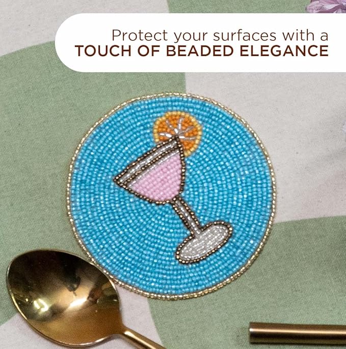 Folkulture Boho Coasters for Drinks or Coffee Table | 4" Cute Cocktails Coasters Set of 4 for Farmhouse Decor | Square Decorative Coaster Set for Table Decorations