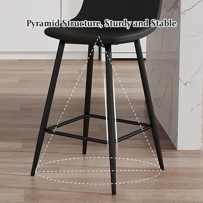 Counter Height Bar stools Set of 4, 24.6" Black Kitchen Bar Stools with Back & Metal Footrest, Modern Island Chairs Set of 4 for Kitchens Island Home Bar