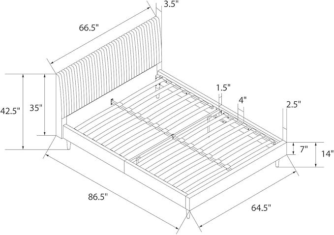 Mr. Kate Daphne Upholstered Queen Bed Frame with Headboard, Modern Platform Queen Bed Frame, Dark Gray Linen