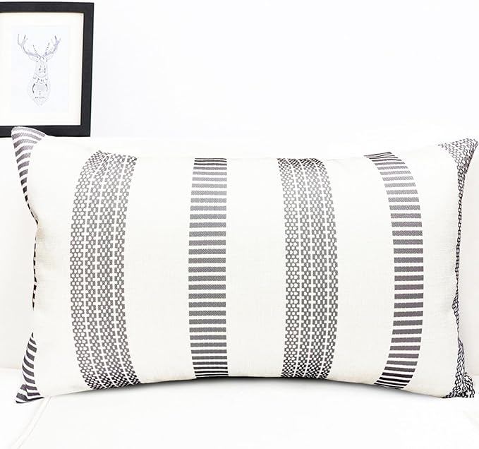 Decorative Throw Pillow Covers Set of 2 Light Gray Boho Striped Pillow Covers 12x20 Inch Throw Pillow Cover Linen Pillowcase Farmhouse Outdoor Pillow Covers for Couch Sofa Bed Living Room