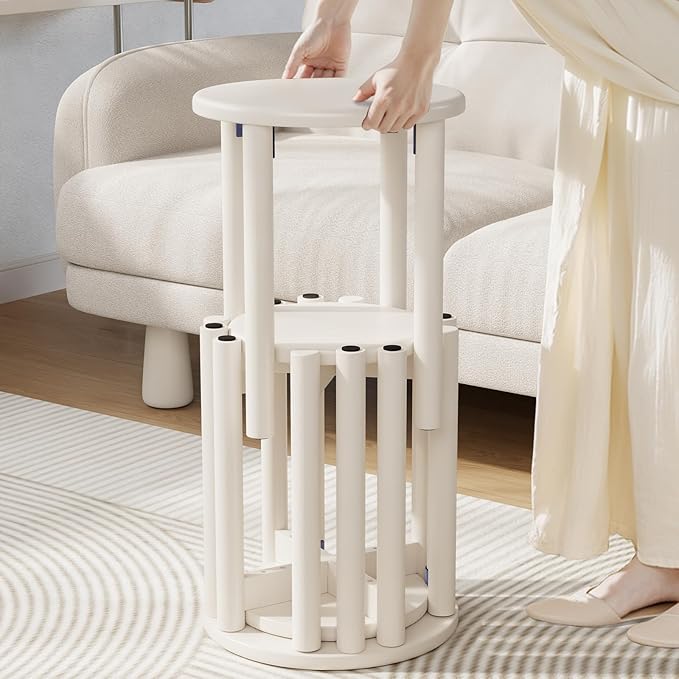 Stackable Wood Round Stools Set of 4, 18 Inch Top Side Tables Sturdy and Durable, No Installation Required for Nesting End Table, Barstool, White