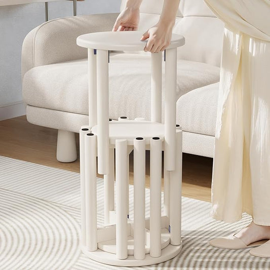 Stackable Wood Round Stools Set of 4, 18 Inch Top Side Tables Sturdy and Durable, No Installation Required for Nesting End Table, Barstool, White