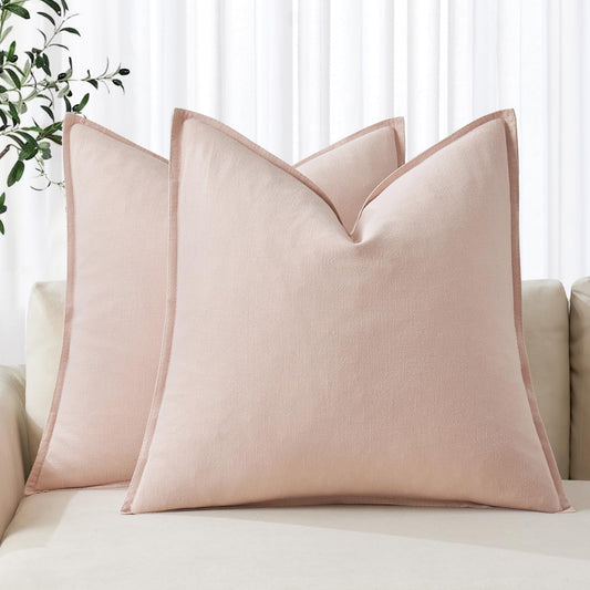 MIULEE Decorative Linen Euro Sham Pillow Covers 24x24 Light Pink Boho Farmhouse Neutral Couch Throw Pillows for Bed Pack of 2 Accent Modern Pillowcase Sofa Livingroom Home Decor