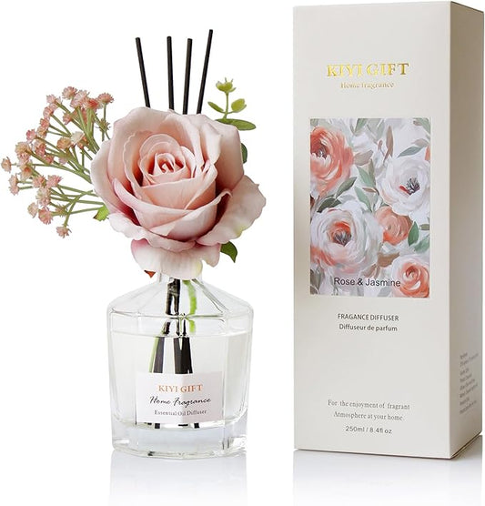 Reed Diffuser Set -8.4 fl oz Scent Diffuser with 6 Reed Sticks, Home Fragrance,Reed Diffuser for Bathroom Shelf Decor (Jasmine Rose)