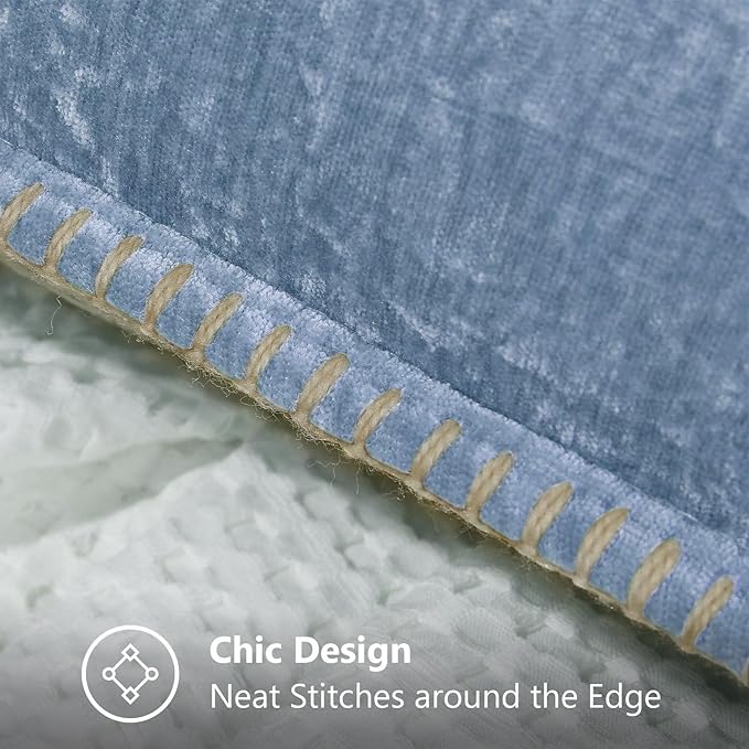 decorUhome Chenille Soft Throw Pillow Covers 18x18 Set of 2, Farmhouse Velvet Neutral Decorative Euro Pillow Covers with Stitched Edge for Couch Sofa Bed Home Decor, Blue