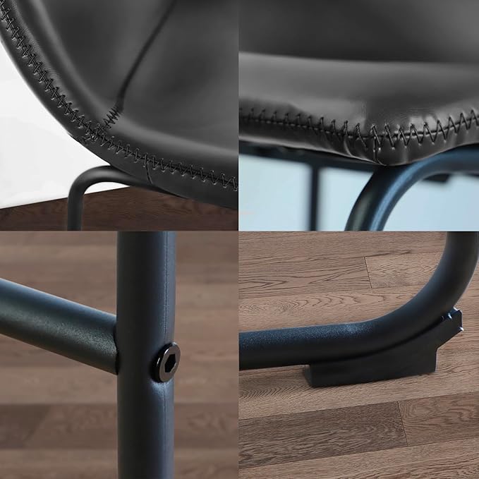 Rfiver Pu Faux Leather Bar Stools Set of 3, Industrial Pub Barstools with Back and Footrest, Modern Armless Bar Height Stool Chairs (Black, 24" Counter Chair x3)