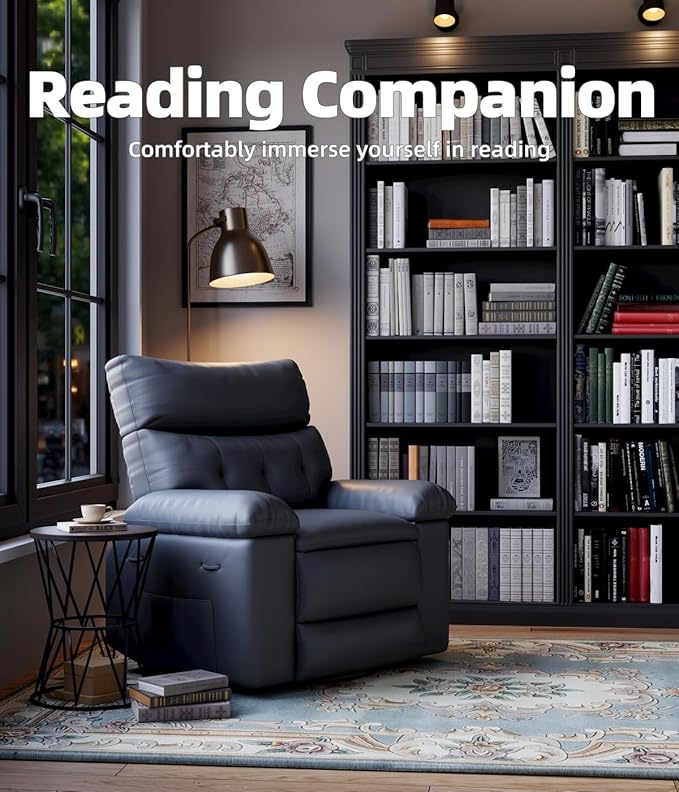 GarveeHome Oversized Recliner Chairs, Classic Manual Leather Recliner, Home Theater Seating with Lumbar & Arms Support for Living Room, Bedroom and Nursery - Grey