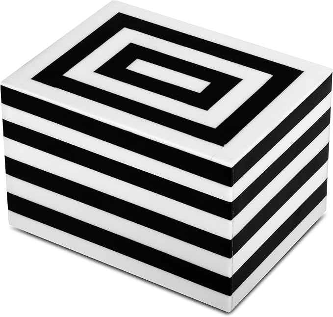 Handicrafts Home Small Decorative Box with Lid – 6x4.5x4” Trinket, Remote Control & Keepsake Memory Box, Decorative Accent for Coffee Table, Shelf, Mantle & Boho Home Decor- Concentric - Black White