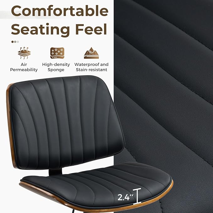 ECOTOUGE Bar Stools Set of 6, Adjustable Bentwood Barstools, Modern Swivel Bar Height Chairs with Back and Footrest for Kitchen Island, Counter, Dining Room(Black)