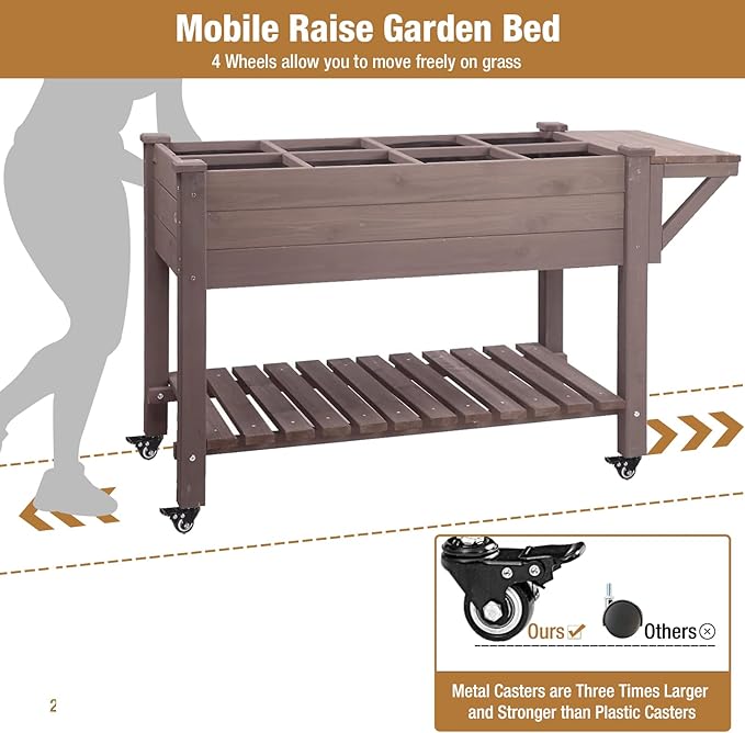 GUTINNEEN Raised Garden Bed Mobile Outdoor Planter Box with Legs for Vegetables Flower Herb, Large Storage Garden Box on Wheels