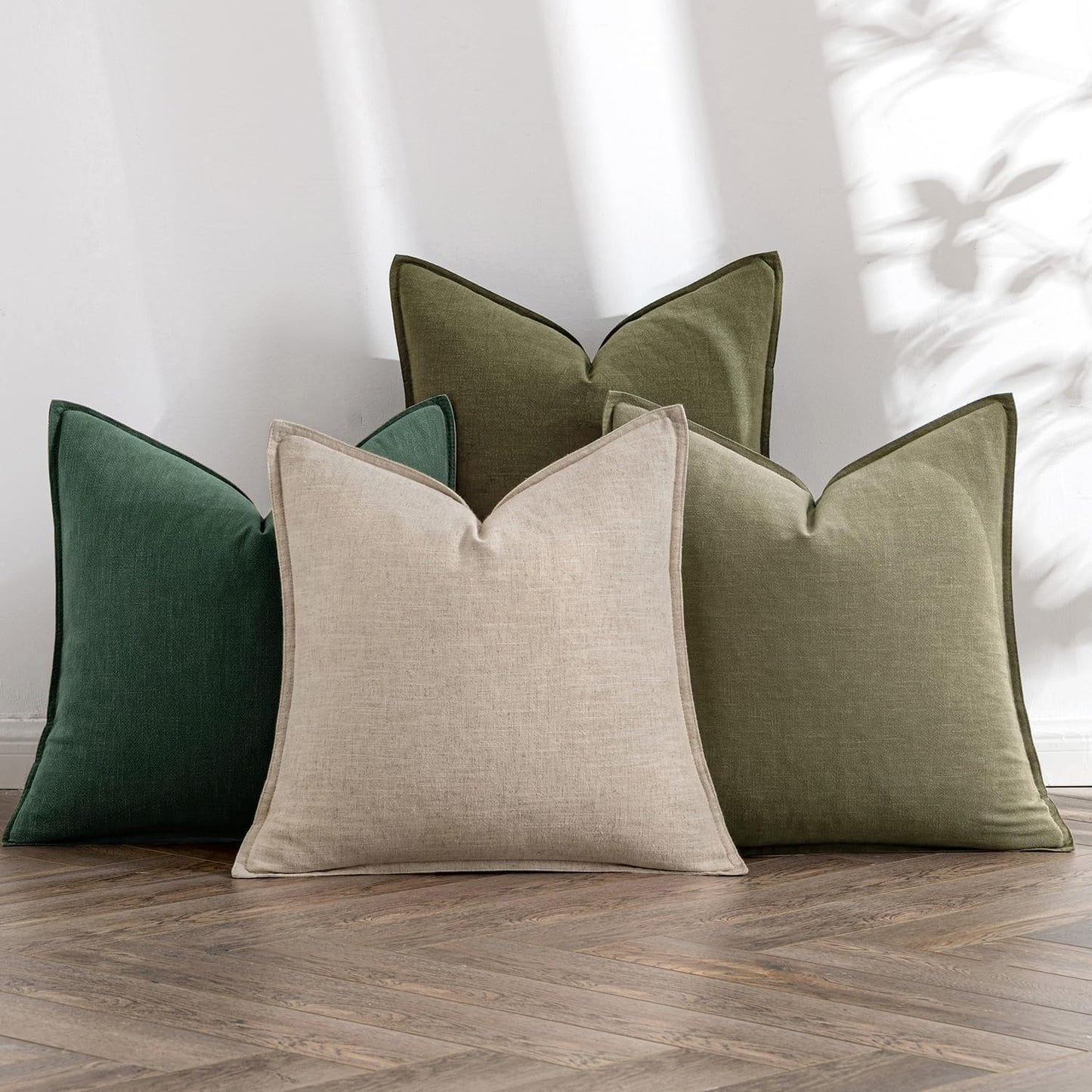 MIULEE Neutral Green Linen Pillow Covers Pack of 4 Christmas Decorative Nautral Throw Pillow Covers Soft Accent Boho Farmhouse Couch Pillowcases Modern Home Decors for Living Room Bed Sofa 24x24 Inch