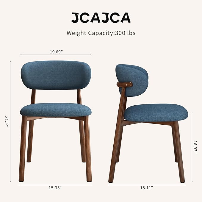 Kitchen Dining Chairs Set of 4 Modern Soft Linen Farmhouse Dining Room Chair with Metal Legs, Blue/Walnut