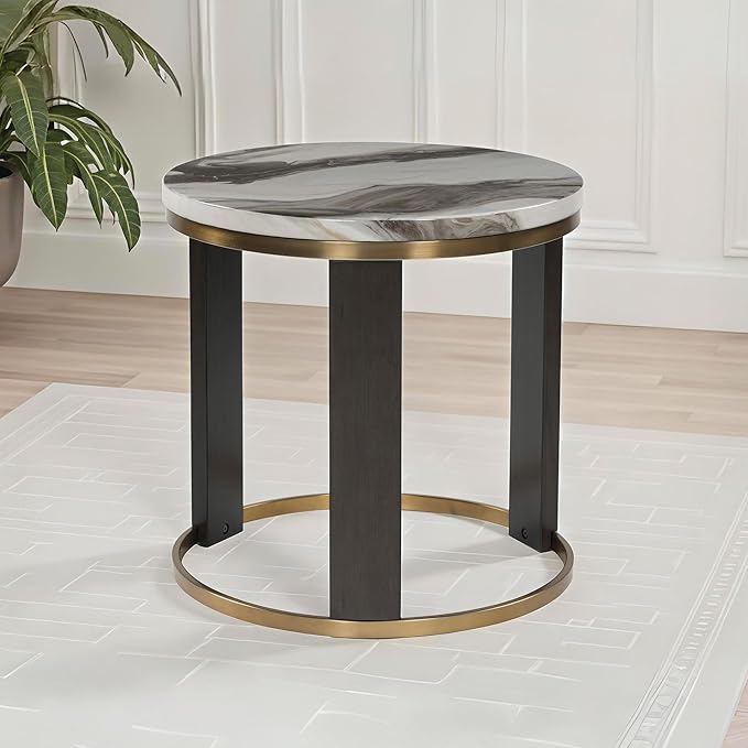 Signature Design by Ashley Jazmore Contemporary Faux Marble End Table with Metal Frame, White & Black