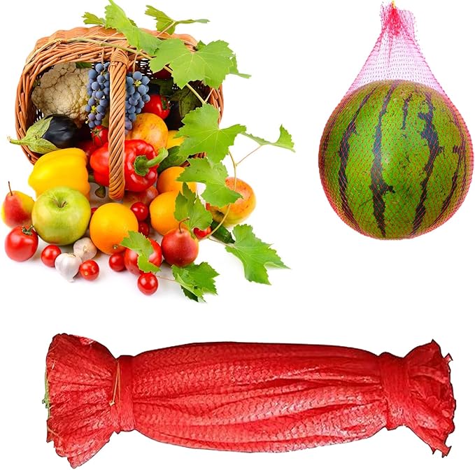 50 Pack Watermelon Nets 17.7 Inches Red Onion Mesh Bags Reusable Honeydew Melon Nets Melon Hammock Hanging Bags for Supporting Garden Growing Cantaloupes Vegetables Honeydew (7-22lbs)