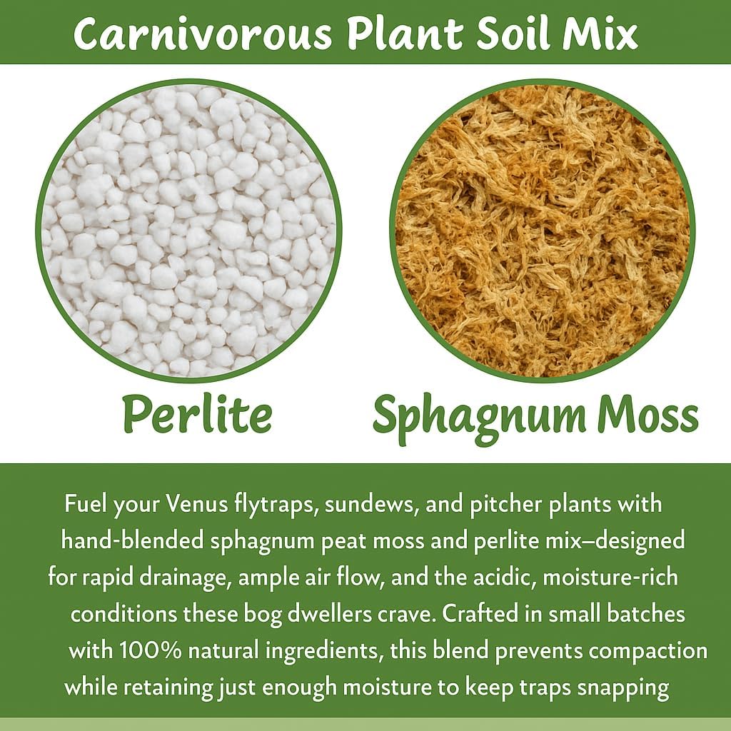 Sphagnum Moss Potting Mix for Carnivorous Plants, Moss and Perlite Blend for Potting Venus Fly Traps, Sarracenia, Pitcher Plants - 75% Sphagnum Moss + 25% Perlite - Made in USA - 1 Quart