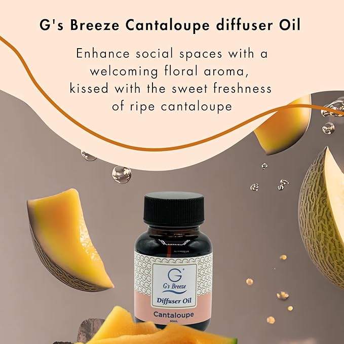 G's Breeze Cantaloupe Diffuser Oil Refill - Sweet, Refreshing & Juicy Scent of Ripe Cantaloupe - Uplifting Aroma, Fruity Spray for Home or Office - Energizing & Long-Lasting Fragrance - 60 ML