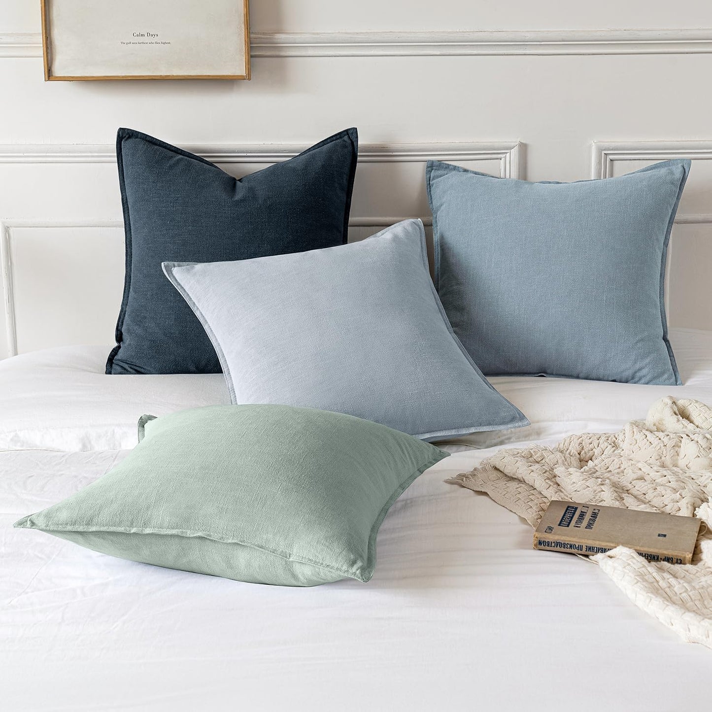 MIULEE Decorative Linen Pillow Covers 18x18 Inch Light Blue Boho Farmhouse Neutral Couch Throw Pillows for Bed Pack of 2 Accent Coastal Modern Pillowcase Summer Sofa Livingroom Home Decor