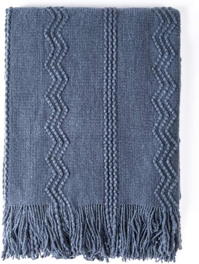 BOURINA Navy Throw Blanket 60x80 Inches Throw Textured Solid Soft Sofa Throw Couch Knitted Decorative Blanket