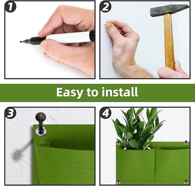 18 Pockets Hanging Grow Bags, 2 Pack Horizontal Wall Planter Plant Grow Bags Outdoor Indoor Hanging Planter for Balcony/Railing/Fence/Yard/Garden/Home Decoration, Green