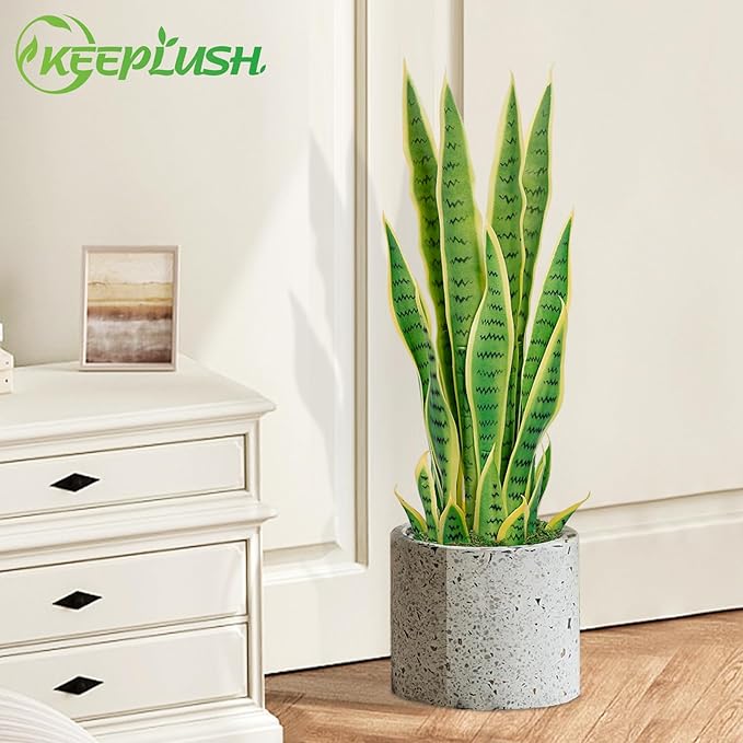 Artificial Snake Plant – 28in Faux Sansevieria Plants, Fake Floor Plant for Indoor Outdoor, Front Porch Patio Home Office Decor, Mother-in-Law’s Tongue, Yellow 1Pcs
