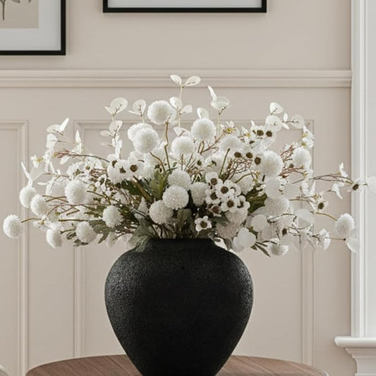 White Artificial Flowers Bulk for Vase That Look Real, White Flower Centerpiece for Table, Silk Floral for Home Decor Indoor, Faux Kiku + Eucalyptus Stems + Wildflowers, Flores Blancas Artificiales