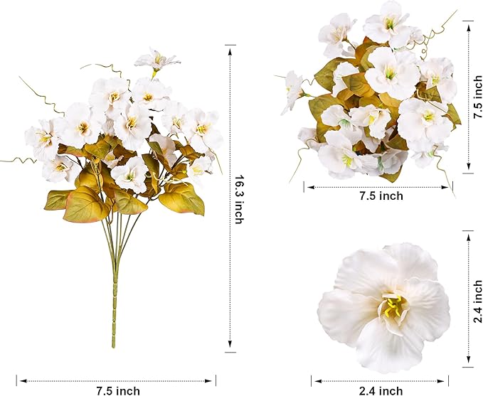 INSPRING Fake Fall Flowers Artificial Mums for Outdoors Autumn Decoration, Faux Silk Flowers Plants Realistic UV Resistant Tropical Flower Artificial for Outside Planter Patio (FWhite, 6 Bundles)