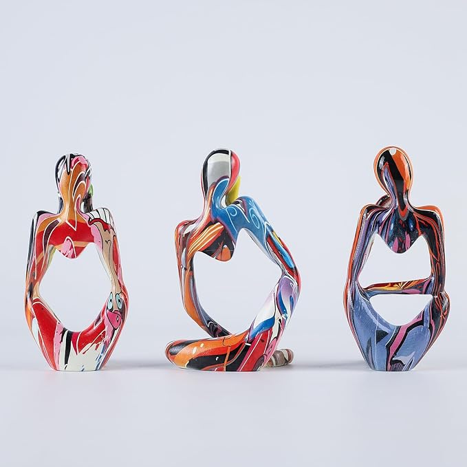 BrownLove 3pcs Hip hop Human Body Abstract Art Decoration, Modern White Art Resin Statue Room Office Shelf Bookcase Decoration