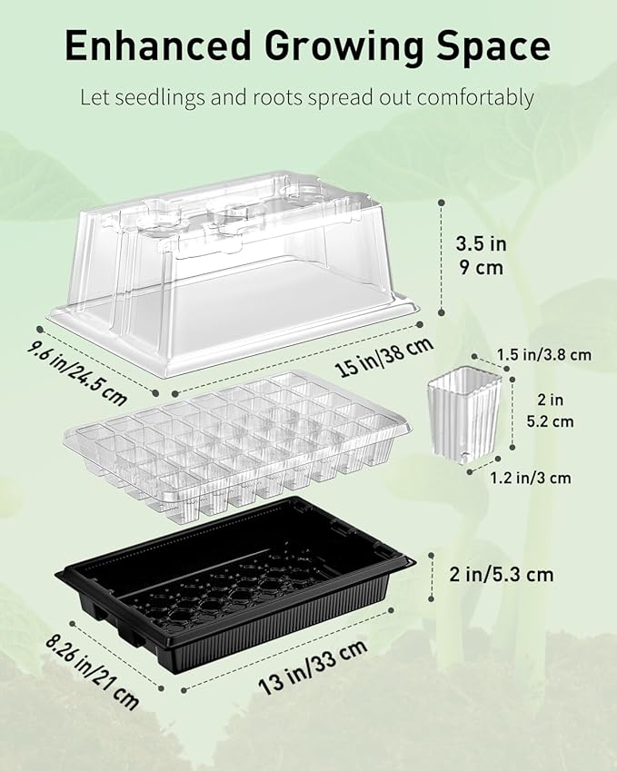 Pawfly Seed Starter Trays, 2 Pack 80 Cells Seed Starter Kit with Adjustable Grow Light Bars & 3.5" Humidity Domes, Seeding Tray with Lids, Reusable Plant Germination Trays for Seed Starting