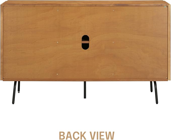 NTC Veil Modern Sideboard with 3 Doors, Buffet Cabinet with Vertical Groove Design and Metal Legs, Storage Cabinet for Living Room, and Hallway, Effortless Assembly, Teak Look