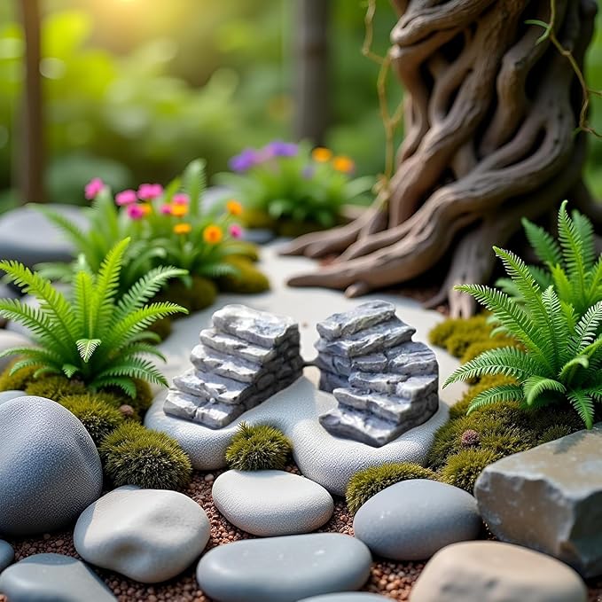 4Pcs Miniature Garden Bridge and Stone Steps, Resin Fairy Garden Decor, Bonsai Ornament