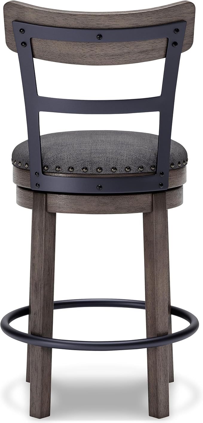 Signature Design by Ashley Caitbrook 24" Farmhouse Counter Height Upholstered Swivel Barstool, Gray