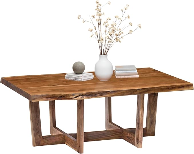 Berkshire 48-Inch Live Edge Acacia Wood Coffee Table – Handcrafted Natural Wood with Floor Protectors – Large Modern Industrial Farmhouse Accent Table by Alaterre Furniture