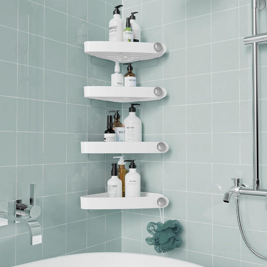 Sotfamily Shower Caddy Corner, 4 Pack Adhesive Corner Shower Shelves for Bathroom Organizers and Storage, Rust Free Plastic Rack for Bathroom Accessories & Decor, White