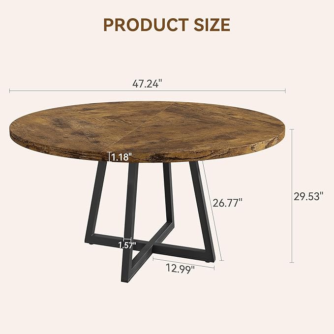 GAOMON Industrial Round Dining Table, 47 Inch Round Kitchen Table for 4, Dinner Table with Wooden Top and Metal Base for Dining Room, Living Room (New Rustic Brown, 47.2 in No Storage)