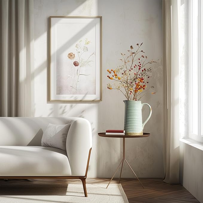 Quoowiit Ceramic Rustic Vase with Handle, Green Distressed Decorative Farmhouse Pitcher Vase for Home Decor Living Room Bedroom Kitchen Office Shelf Decor Centerpiece Table Decoration