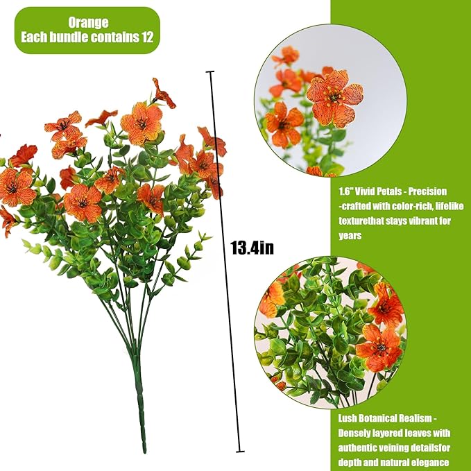 alyptus Artificial Mums for Outdoors – 12 Bundles UV Resistant Fall Flowers, Faux Outdoor Flowers & Fake Mums for Porch Decor, Planters, Thanksgiving, Halloween & Fall Decorations – Orange Blooms