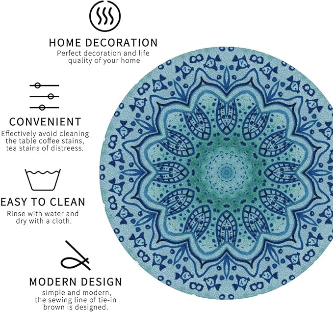 Mandala Boho Blue Purple Coasters Set of 6 Coasters for Drinks Absorbent Double-Sided Leather PVC Coaster for Tabletop Protection Coffee Table Decor Ideal for Home Decor House Warming Gifts