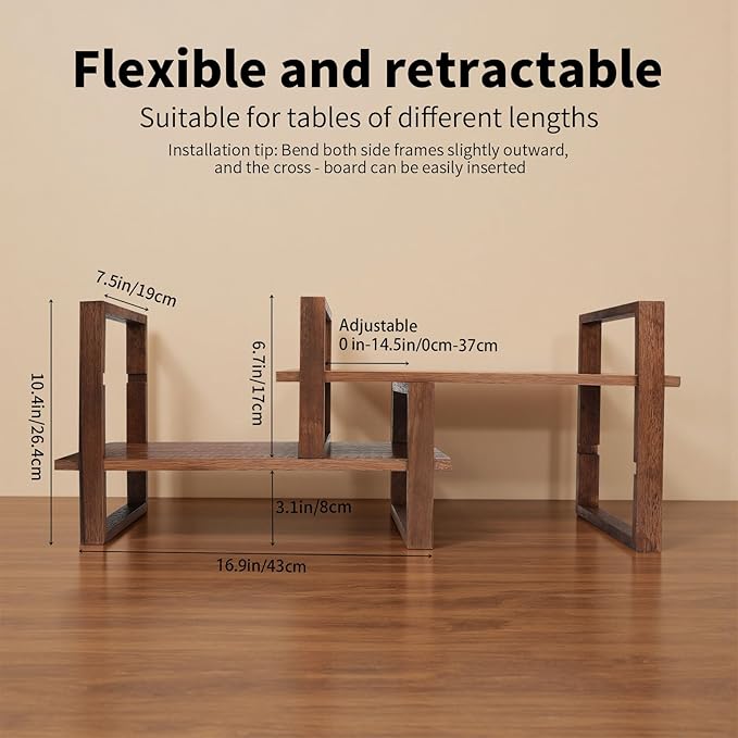 Adjustable Desktop Bookshelf, Bookshelf No Assembly Required, DIY Multi-Combination Shelves Organizer for Home Office Supplies, and Dresser, True Natural Walnut Wood, Brown