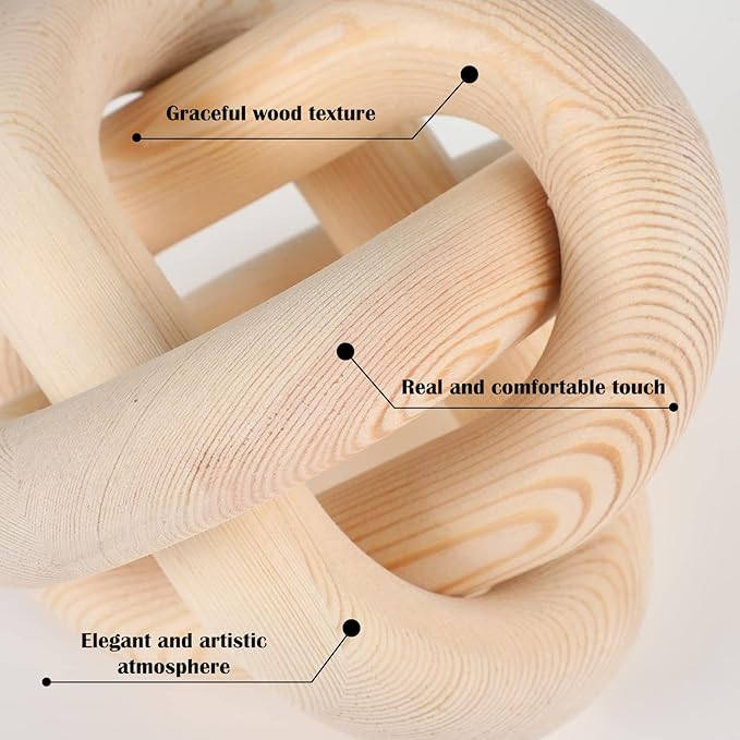 3 Link Wood Knot Decor - Hand Carved Coffee Table Decoration, Boho Chain Link Decor, Modern Shelf, Rustic Objects for Home Living Room Bedroom(Natural)