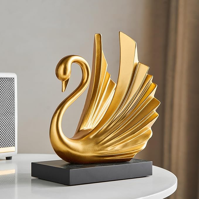 Modern Gold Statue Swan Decor for Living Room, 10.43"H Luxury Sculptures Home Décor Accents for Entryway TV Stand Coffee Table Ceterpiece, Resin Decorations for Dining Room Bedroom Office (Large)