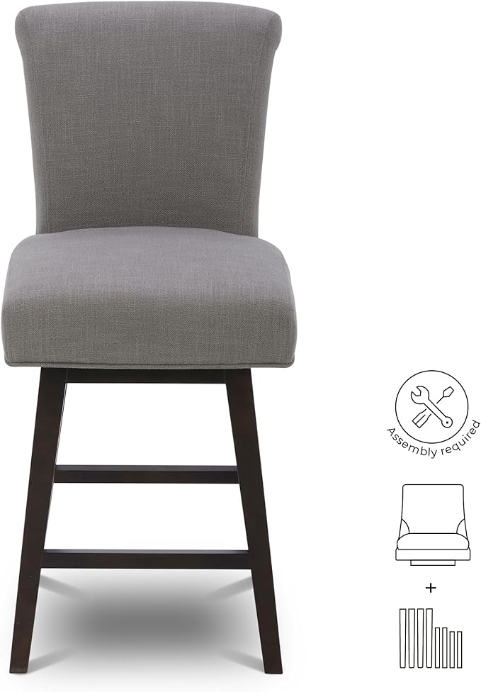 CHITA 26 Inch Counter Height Swivel Bar Stools Set of 3, FSC Certified Modern Fabric Swivel Barstool Chair with Back, Flint Grey